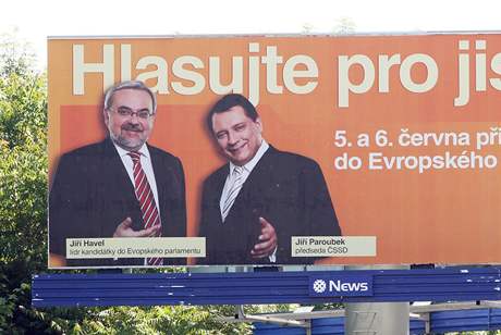 Jií Paroubek a Jií Havel na pedvolebním billboardu SSD