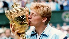 Boris Becker jako nejmladí vítz Wimbledonu.