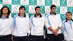 Argentiský tým (zleva): Juan Monaco, Leonardo Mayer, Jose Acasuso, Juan Martin Del Potro a kouč Tito Vazquez.