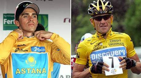 Contador (vlevo) a Armstrong.