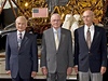 Posádka Apollo 11 dnes. Edwin Aldrin (vlevo), Neil Armstrong a Michael Collins (vpravo).