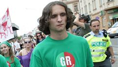 Adam Cyprich z hnutí Green Revolution na demonstraci proti státním maturitám