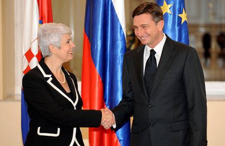 Chorvatská premiérka Jadranka Kosorová a slovinský premiér Borut Pahor 