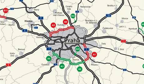 Mapa výstavby pražského okruhu.