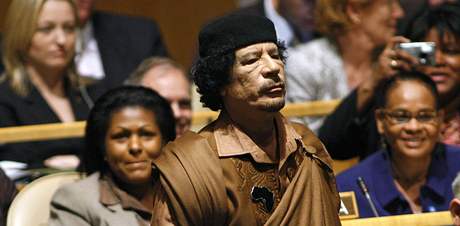 Libyjský vdce Muammar Kaddáfí v budov OSN v New Yorku