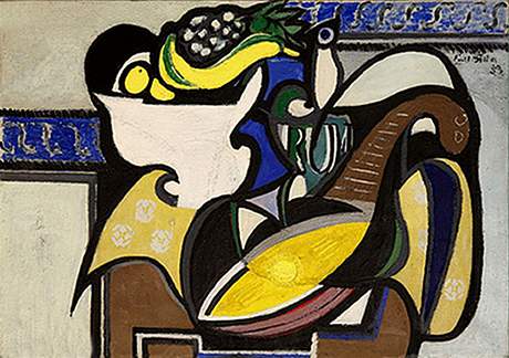 Kubistické dílo Emila Filly Zátií s mandolínou.