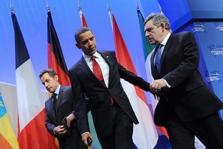 Nicolas Sarkozy, Barack Obama a Gordon Brown na summitu G20 v Pittsburghu
