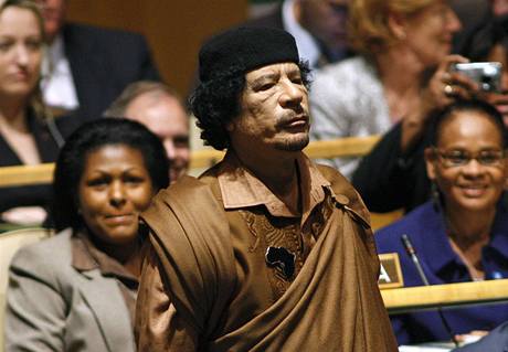 Libyjský vdce Muammar Kaddáfí v budov OSN v New Yorku