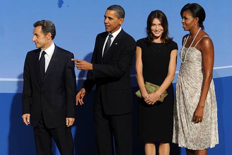 Nicolas Sarkozy, Barack Obama, Carla Bruni Sarkozyová a Michelle Obamová
