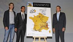 Zleva: Andy Schleck, Contador a Armstrong.