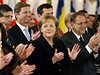 Zleva: Jan Fischer, nmecký ministr zahranií Guido Westerwelle, Angela Merkelová a Javier Solana 