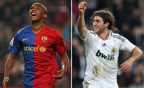 Hvzdy víkendu Samuel Eto´o z Barcelony (vlevo) a hrá Realu Madrid Gonzalo Higuaín.