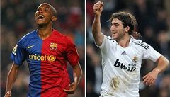 Hvzdy víkendu Samuel Eto´o z Barcelony (vlevo) a hrá Realu Madrid Gonzalo Higuaín.