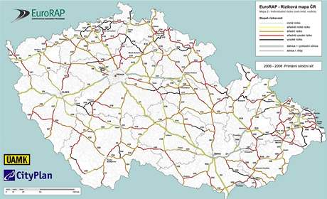Mapa rizikových úsek eských silnic.