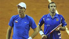 Radek tpánek (vpravo) a Tomá Berdych pi tyhe ve finále Davis Cupu