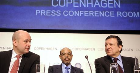 Fredrik Reinfeldt, Jose Manuel Barroso a Meles Zenawina klimatickém summitu v Kodani