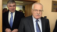 Prezident Václav Klaus v Ostrav s hejtmanem Moravskoslezsého kraje Jaroslavem Palasem.