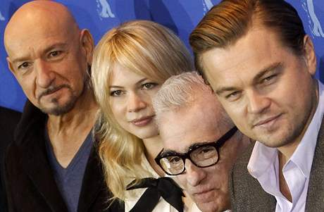 Leonardo di Caprio na Berlinale. Na snmku s Ben Kingsley, Michelle Williams, Martin Scorsese a Di Caprio