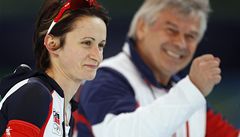 Martina Sáblíková se raduje po své jízd�.