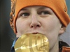 Ireen Wüstová z Nizozemí, zlatá medailistka z lyaského sprintu na 1500 metr. 