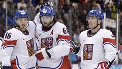 eská radost (zleva): ajánek, Jágr a idlický.