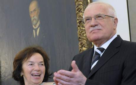 Prezident Václav Klaus s manelkou na zahájení výstavy