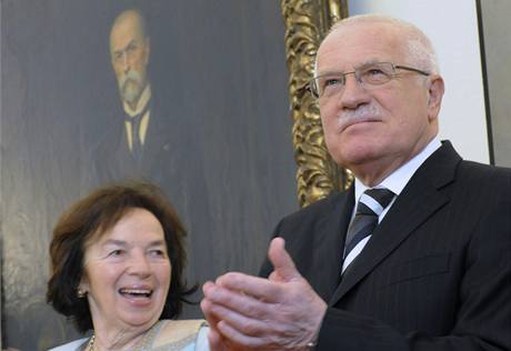 Prezident Václav Klaus s manelkou na zahájení výstavy