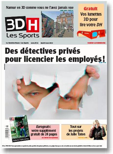 Belgický deník DH (La Derniere Heure) vytiskl ást svého vydání v trojrozmrné technologii (3D)
