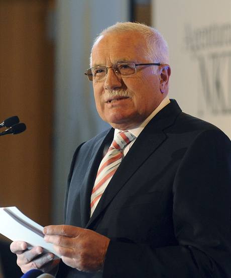 Prezident Václav Klaus pednáí svj projev na praském ofín.