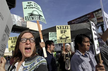 Demonstrace proti spolenosti British Petroleum