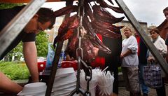 Farmáské trit Kubá.  Celé dopoledne lákalo trit davy lidí, i ptrosí gulá byl