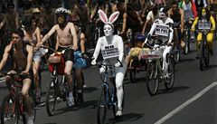 Aktivisté za práva zvířat jezdili po Mexiku nazí na kolech