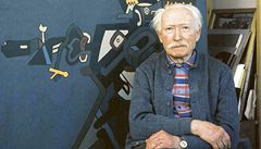 František Gross v roce 1979 s právě dokončeným monumentálním abstraktním plátnem Kovbojem. | na serveru Lidovky.cz | aktuální zprávy