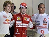 Zleva: Vettel, Alonso a Hamilton.