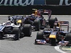 Formule 1: vlevo Webber, ped ním Hülkenberg, vpravo Vettel.