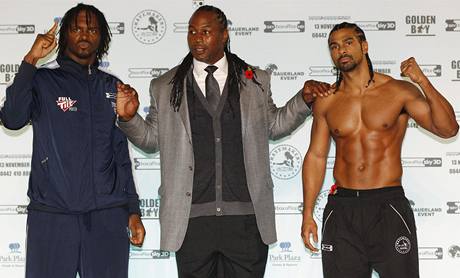 Zleva: Audley Harrison, Lennox Lewis a David Haye