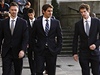Zleva: Robin Söderling, Roger Federer a Andy Murray pi návtv britského premiéra Davida Camerona.