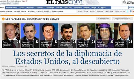 niky z WikiLeaks - tituln strana denku El Pas.