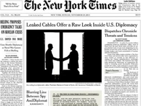 Úniky z WikiLeaks - titulní strana deníku New York Times.