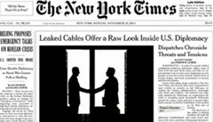 Úniky z WikiLeaks - titulní strana deníku New York Times.