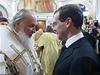 Hlava pravoslavné církve patriarcha Kirill a ruský prezident D. Medvedev