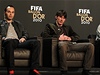 Zlatý mí 2010. Zleva: Andrés Iniesta, Lionel Messi, Xavi