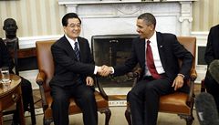 Setkání ínského prezidenta Chu in-tchaa s americkým prezidentem Barackem Obamou ve Washingtonu 