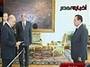 Zábry egyptské státní televize, ve kterých prezident Mubarak jmenuje novou vládu. 