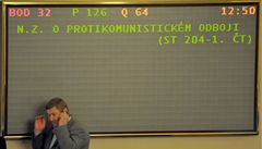 Poslanec Miroslav Grebeníek (KSM) telefonuje ve snmovn pi projednávání zákona o protikomunistickém odboji.