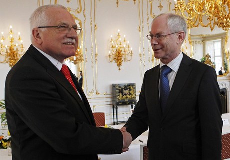 Stl pedseda Evropsk rady Herman Van Rompuy se na Praskm hrad setkal se setkal s prezidentem Vclavem Klausem 
