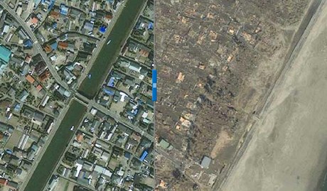Satelitn snmek japonskho pobe ped a po tsunami
