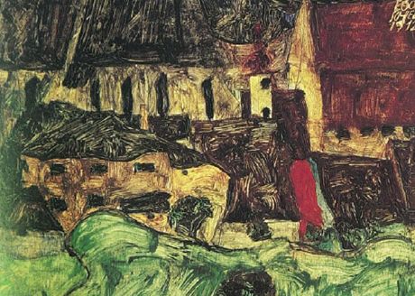 Olejomalba na dev s názvem louka, kostel a domy od Egona Schieleho byla ukradena z krumlovského Egon Schiele Art centra. Ztráta obrazu zapjeného z USA muzeum málem zlikvidovala.