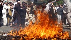 Dav v D�elálábádu  zapálil figurínu znázor�ující amerického prezidenta Baracka Obamu. 