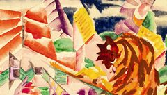 Kohouti z Bricca / Roosters from Bricco, studie / study, 1922, akvarel, karton / watercolor on cardboard 30 x 23,4 cm